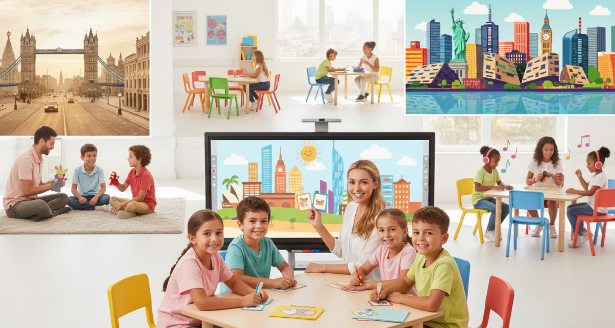 Young child starting English lessons early with a certified online teacher