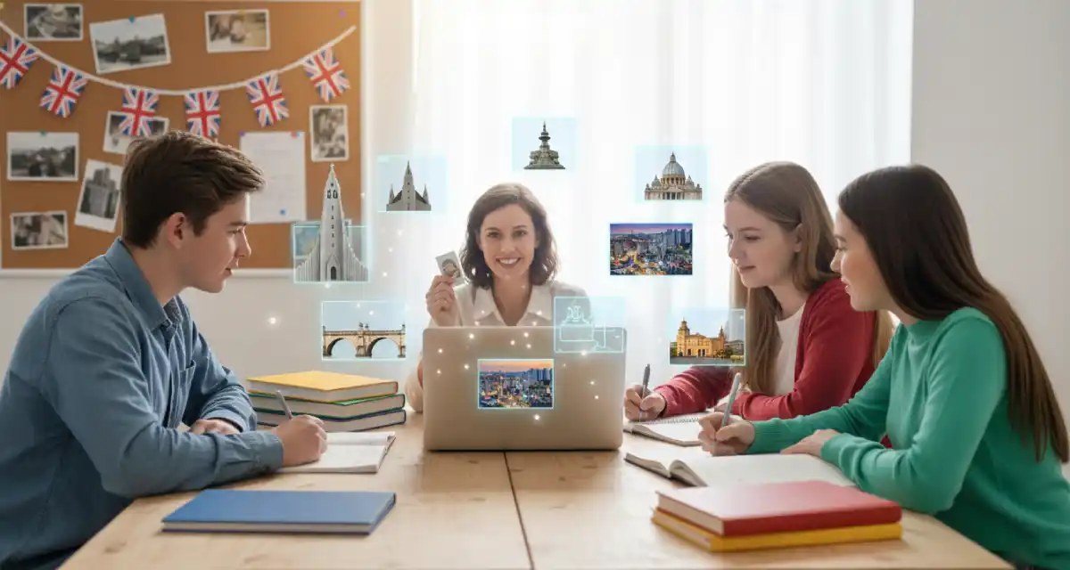 Middle school student with online English tutor