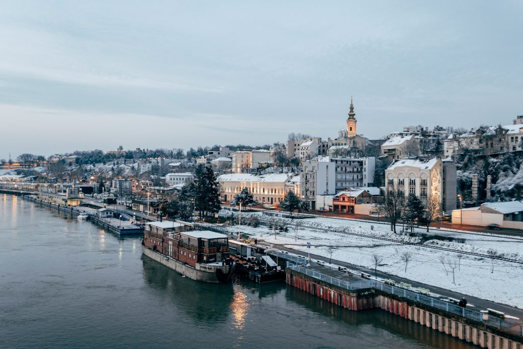 Vue de Belgrade sous la neige